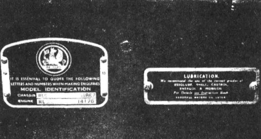 Scan of workshop manual showing location of main identification plate at the location specified above.